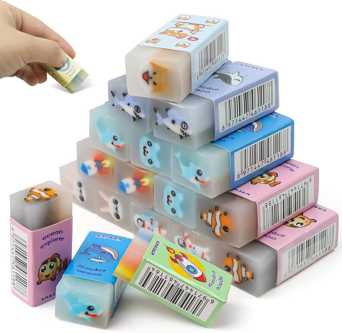 SnelShoppen - 18-delige Gum Set, Schattige Dierengummen, Kleurrijke Gummen met Patroon, Grappige Gummen voor Verjaardagscadeaus, Klasbeloningen, Feest