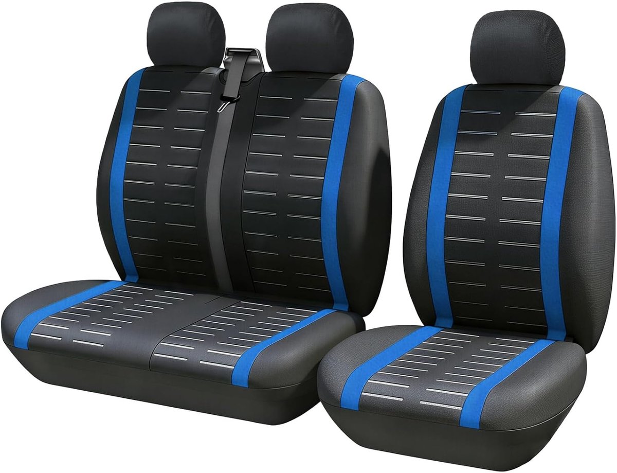 SnelShoppen - Stoelhoezen voor Bestelwagens en Vrachtwagens - Voorstoelhoes 2+1 - Ademend PU-leer met Hoofdsteunhoezen - 3D-Streepprint Autostoelhoeze