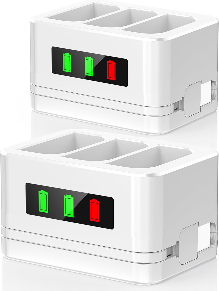 SnelShoppen - Set van 2 Oplaadbare Ringen met 3 Slots, Geschikt voor Ring Video Deurbellen en Camera's, LED Display, Type-C Ingang voor Efficiënt Opla