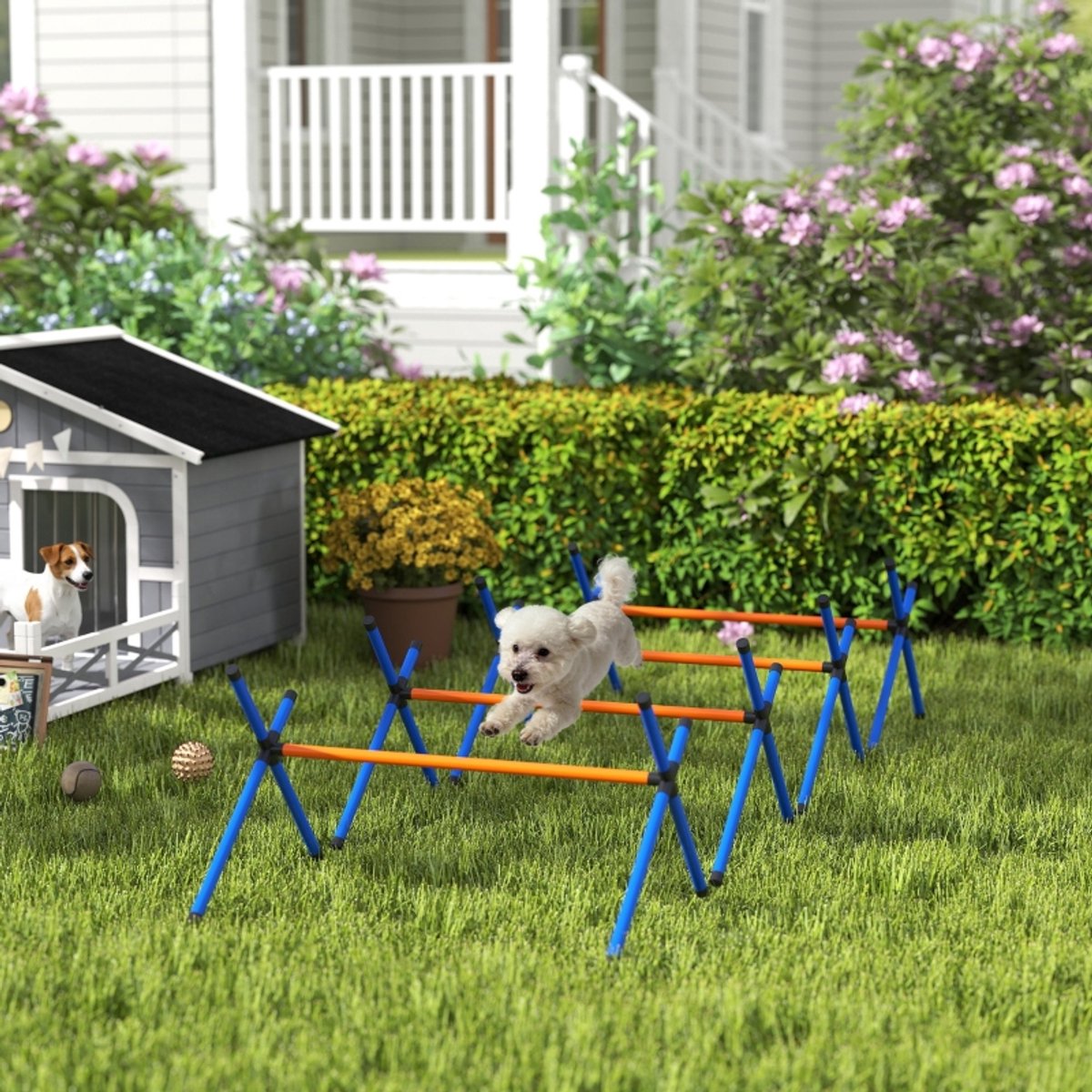 COVREO Agility set voor honden 87x56x41 cm – 4 verstelbare hordes, oranje, incl. draagtas