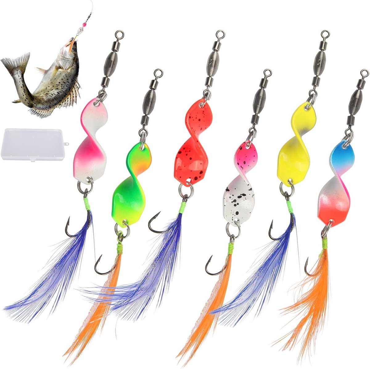 SnelShoppen - 6 Stuks Kleurige Forel Lepels Set met Draaiknoppen, 11cm, Visgerei voor Snoek, Baars, Zalm en Krabben, Duurzaam, Perfect voor Vissen