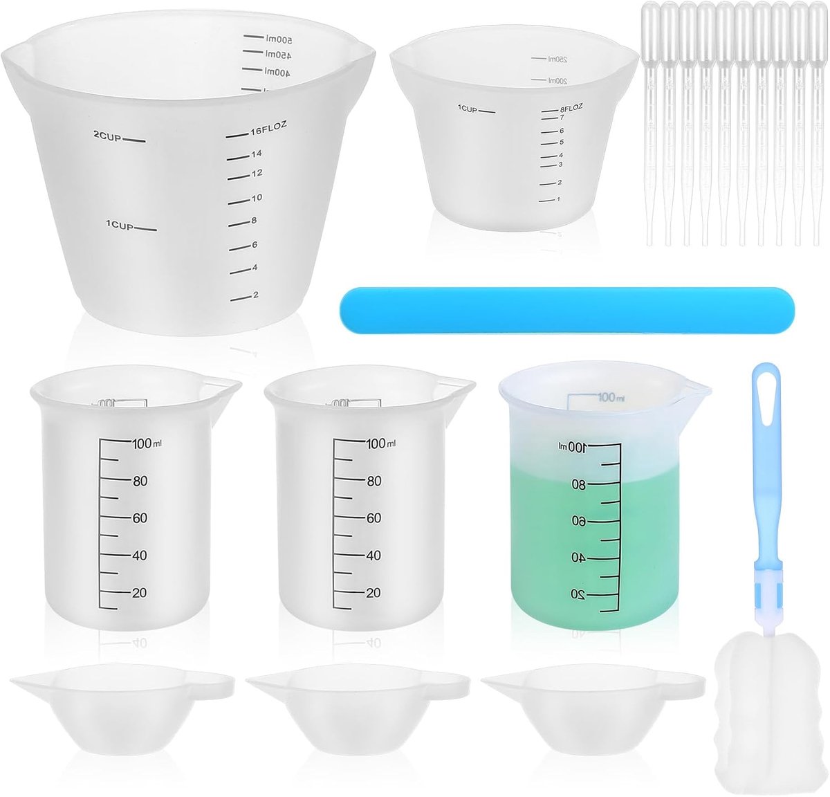 SnelShoppen - 7-delige Silicone Maatbekerset 100ml, 250ml, 500ml - Herbruikbare Maatbekers voor Epoxyhars, DIY Knutselen, Keuken en Laboratorium - Inc