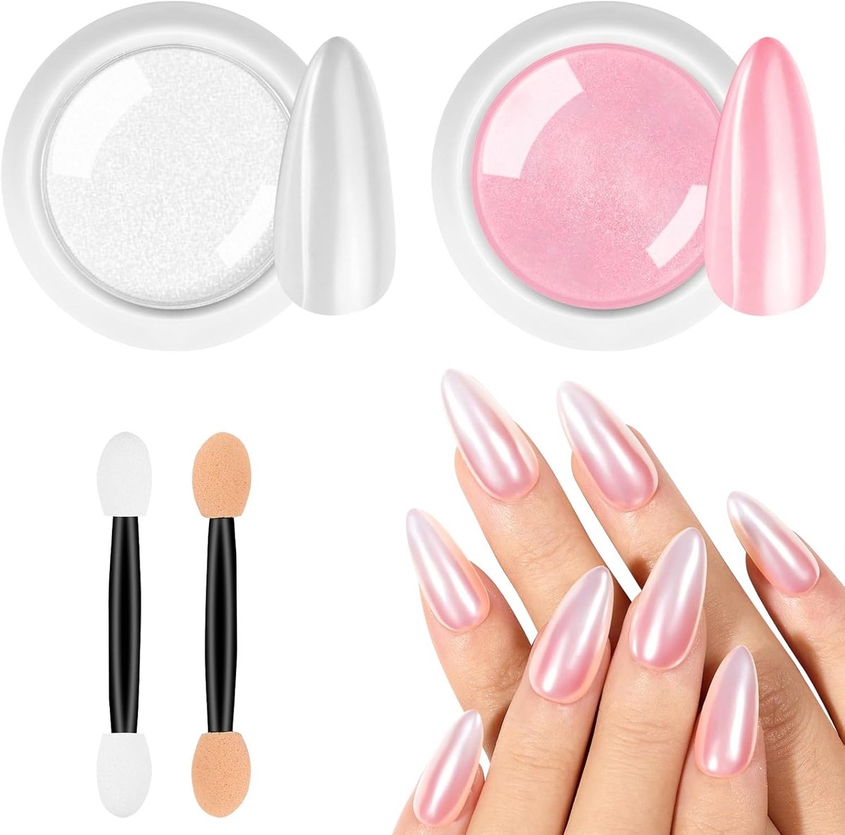 SnelShoppen - Chrome Nail Powder Set 4 Kleuren - Metallic Mirror Effect - DIY Nagelkunst - Glitter Poeder voor Witte Parel Nagels, Roze, Goud en Zilve