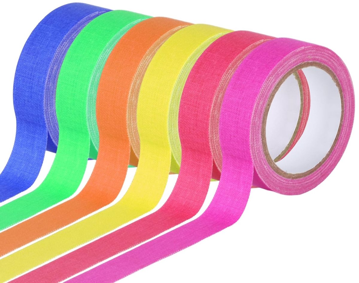 SnelShoppen - 6 Rollen Neon Tape 15mm x 5m Fluorescent Luminous UV Tape voor Feest, Halloween Decoratie, Kunst en Buitengebruik