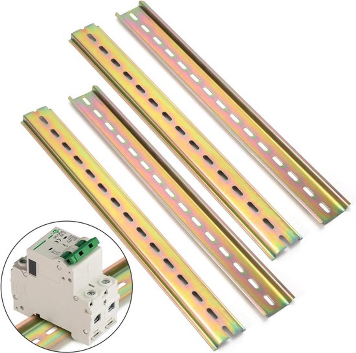 Metalen DIN-rails voor montage in verdeelkast - 300 x 35 x 7,5 mm - set van 4 stuks.