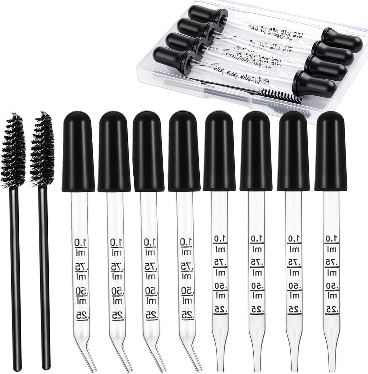 Pipetten met 1 ml capaciteit en 2 reinigingshulpmiddelen voor het overbrengen van vloeistoffen, ideaal voor laboratoria en hobbyprojecten.