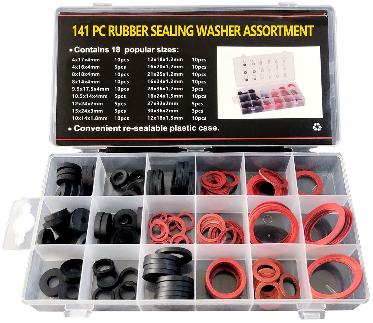 SnelShoppen - Sealing Rings Set van 141 Assortiment O-Ringen, Vezelringen en Rubberringen voor Sanitair, Kraanverbindingen en Sifonafdichting - 18 Mat