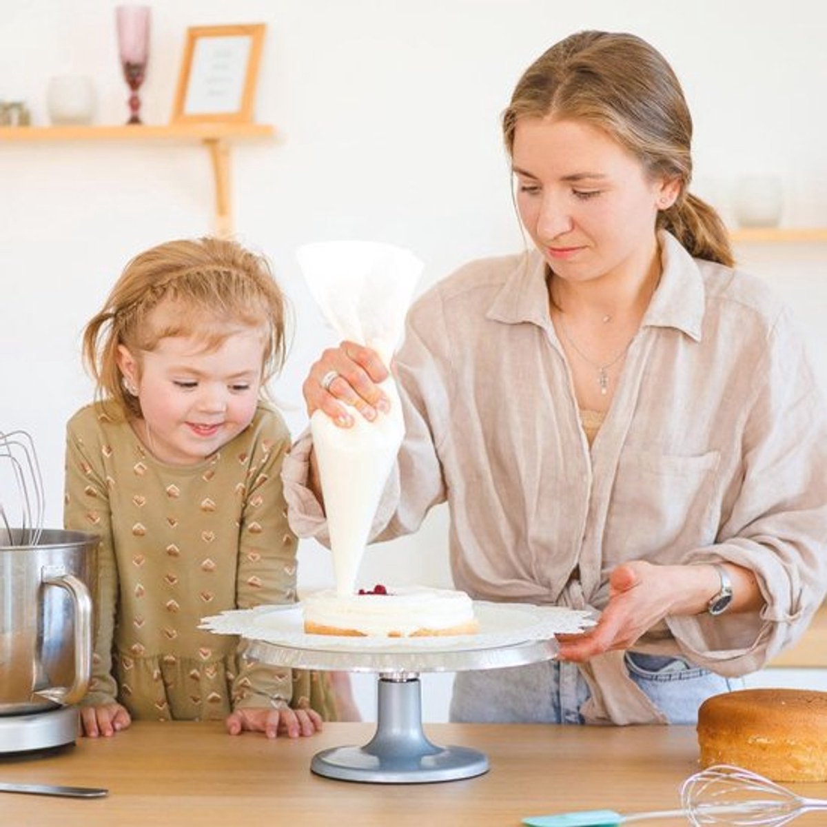Professionele spuitzakset met 3 formaten, herbruikbaar in wit katoen - geschikt voor vaatwasser - cakes, taarten, keukendecoratie.