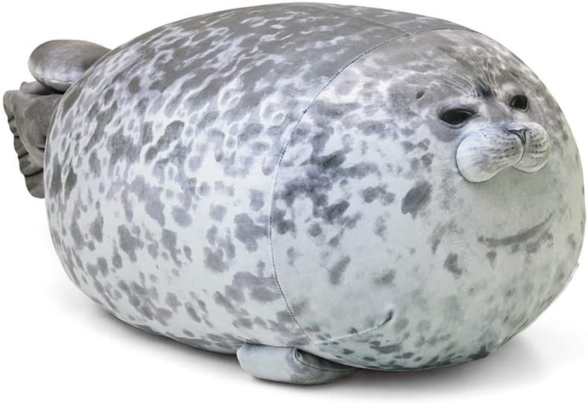 SnelShoppen - Schattig Chubby Spotted Seal Kussen - Zacht Pluche Zeehond Kussen - 30 cm - Navy Blauw - Perfect voor Kids, Bed, Bank en Winterdecoratie