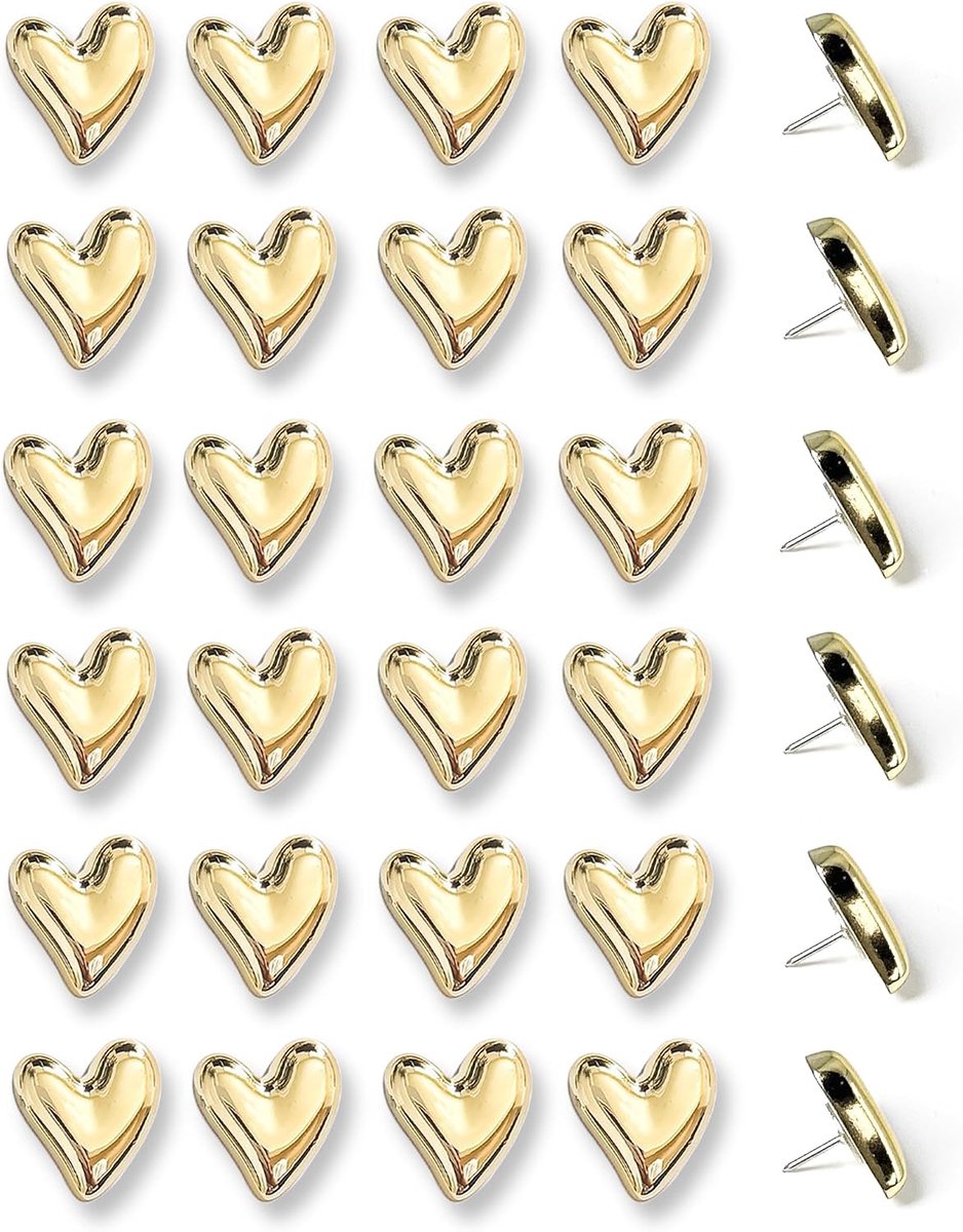 SnelShoppen - Set van 30 Decoratieve Hartvormige Duimspijkers - Gouden Metalen Thumbtacks voor Kurkbord, Foto's, Posters en Notities - Perfect voor Th