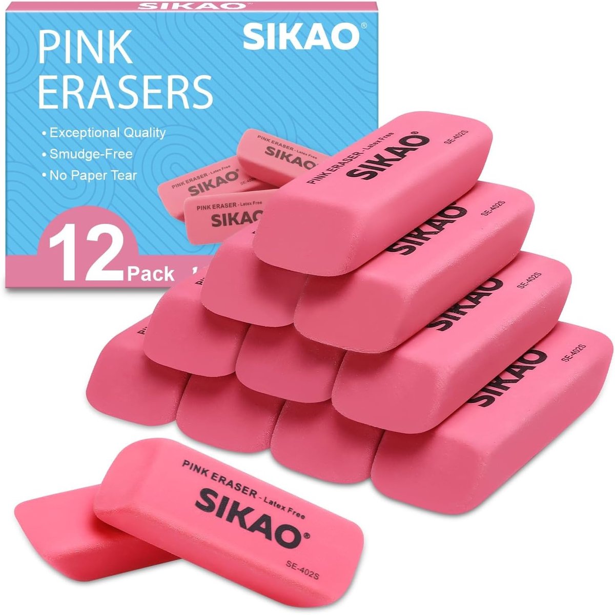 Thijox - Roze Schuine Gummen 12 Stuks, Latexvrij Rubber voor Tekenen, Klaslokaal Benodigdheden, Kinderen, School, Creatief Gebruik