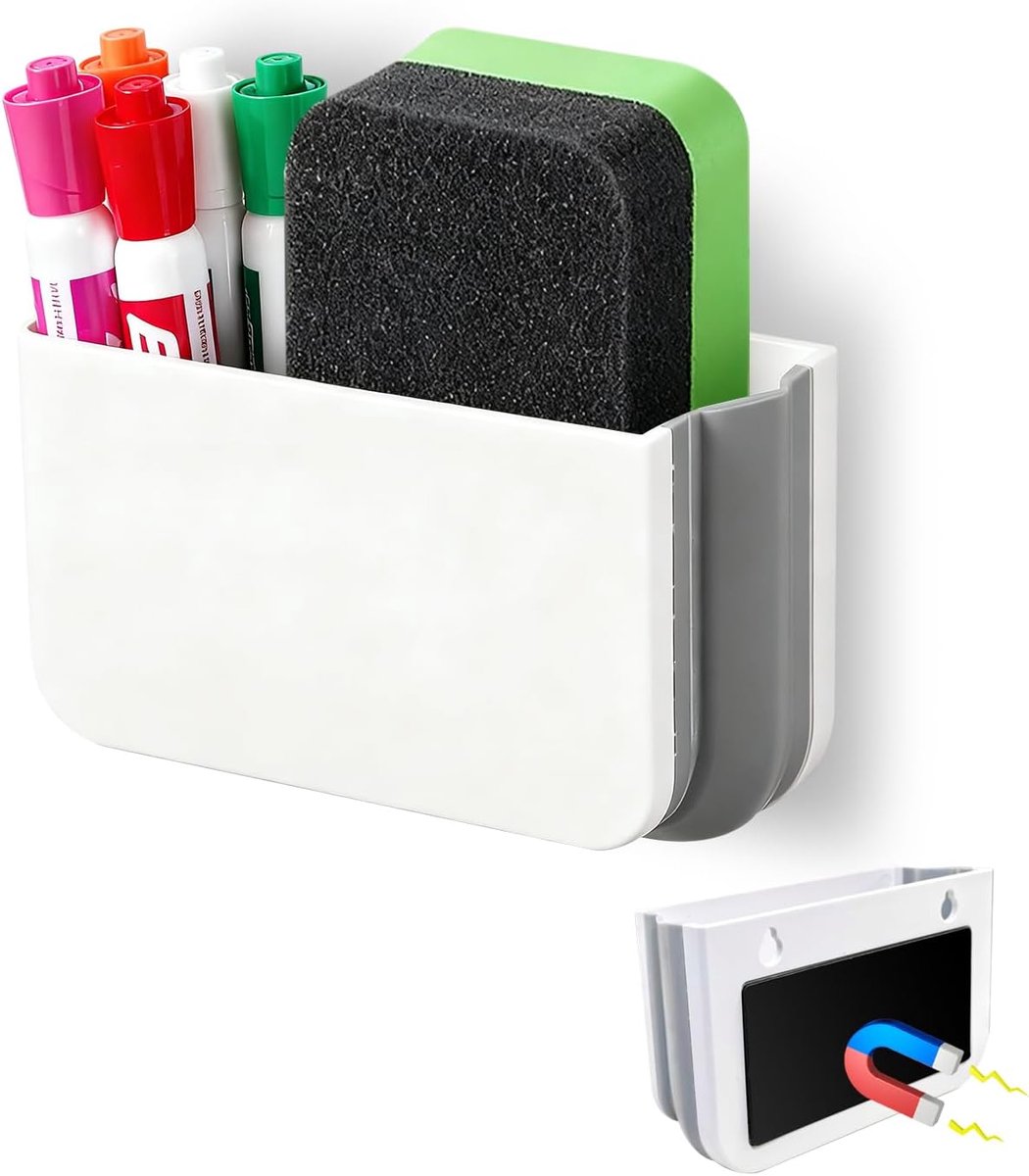SnelShoppen - Magnetische Vouwbare Penhouder, Organizer voor Markers, Magnetische Pennenhouder voor Witbord, Koelkast en Veiligheidsbox - Wit