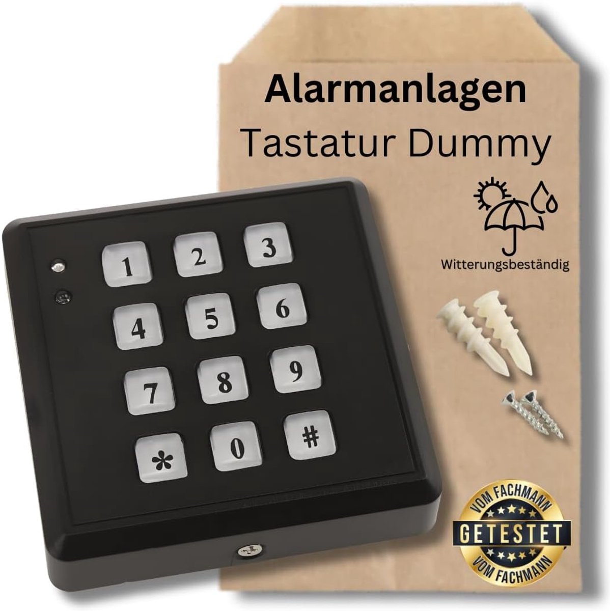 SnelShoppen - Dummy Alarm Toetsenbord met LED- en Daglichtsensor, Weerbestendig Beveiligingssysteem voor Tuin, Huis, Garage - 85 x 85 x 20 mm - Zwart