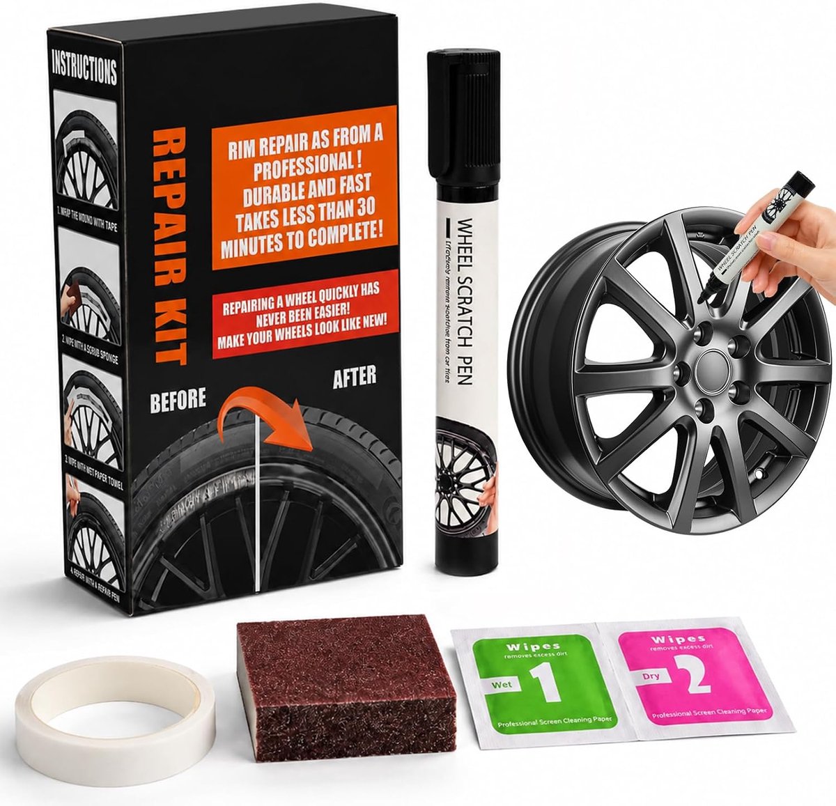 SnelShoppen - PetalPulse Autolakstift, Krasbestendige Pasta, Glanzend Zwart, Reparatie van Steenslag en Krassen op Auto, Voor Schadeherstel, Inclusief