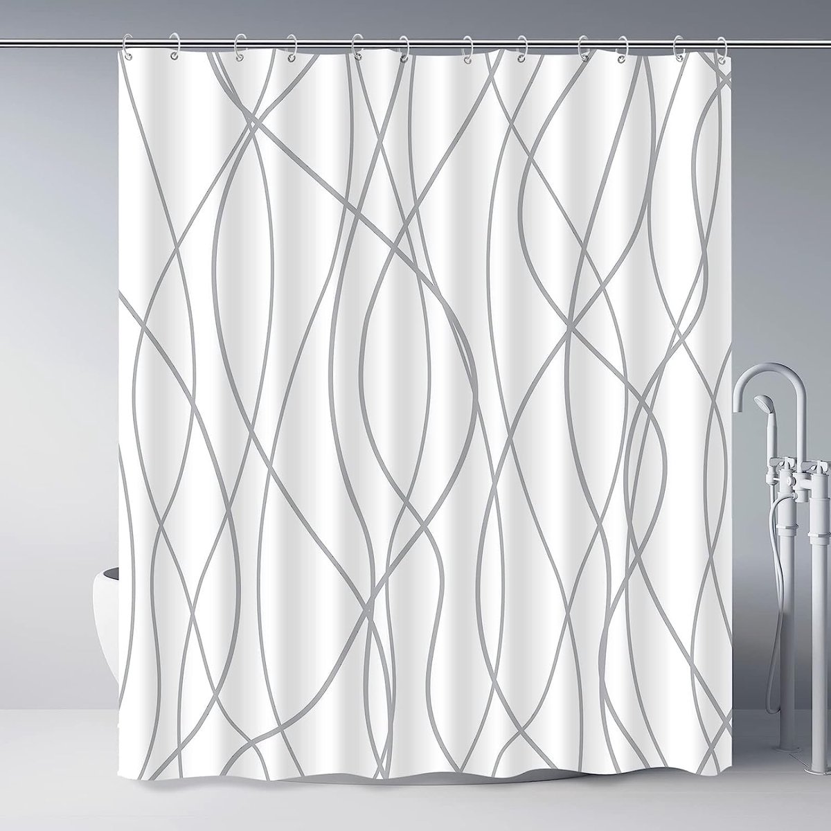SnelShoppen - Douchegordijn 180x200cm Antifungaal Grijs Gestreept Waterdicht Polyester Milieuvriendelijk Maatwerk voor Badkamer