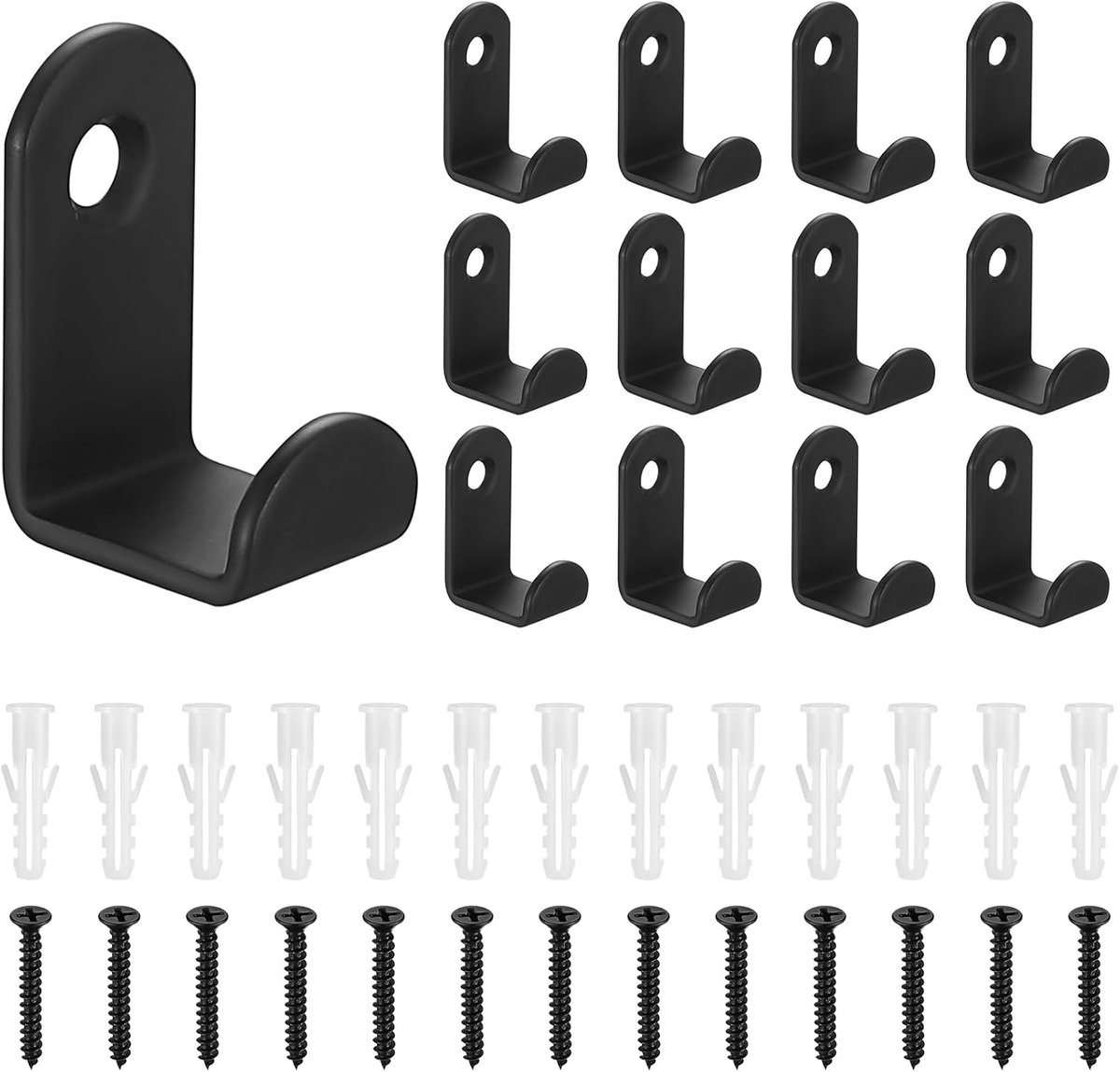 Thijox - Jashaken Metalen Wandhaken Zwart - Schroefhaken voor Slaapkamer, Badkamer, Woonkamer - Handdoek- en Kapstokhaken, Hoogwaardig Koolstofstaal,