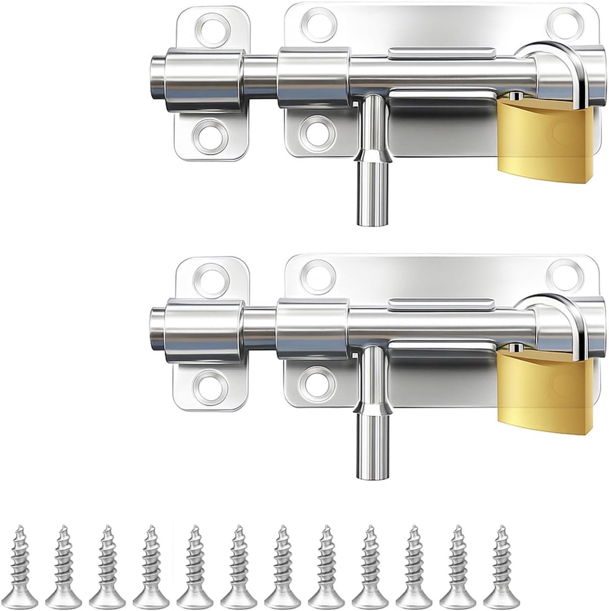 SnelShoppen - RVS Deurslot 10 cm - 2 Stuks - Inclusief Schroeven en Sleutelgat - Voor Deuren, Ramen, Badkamer en Tuin - Zwart/Zilver