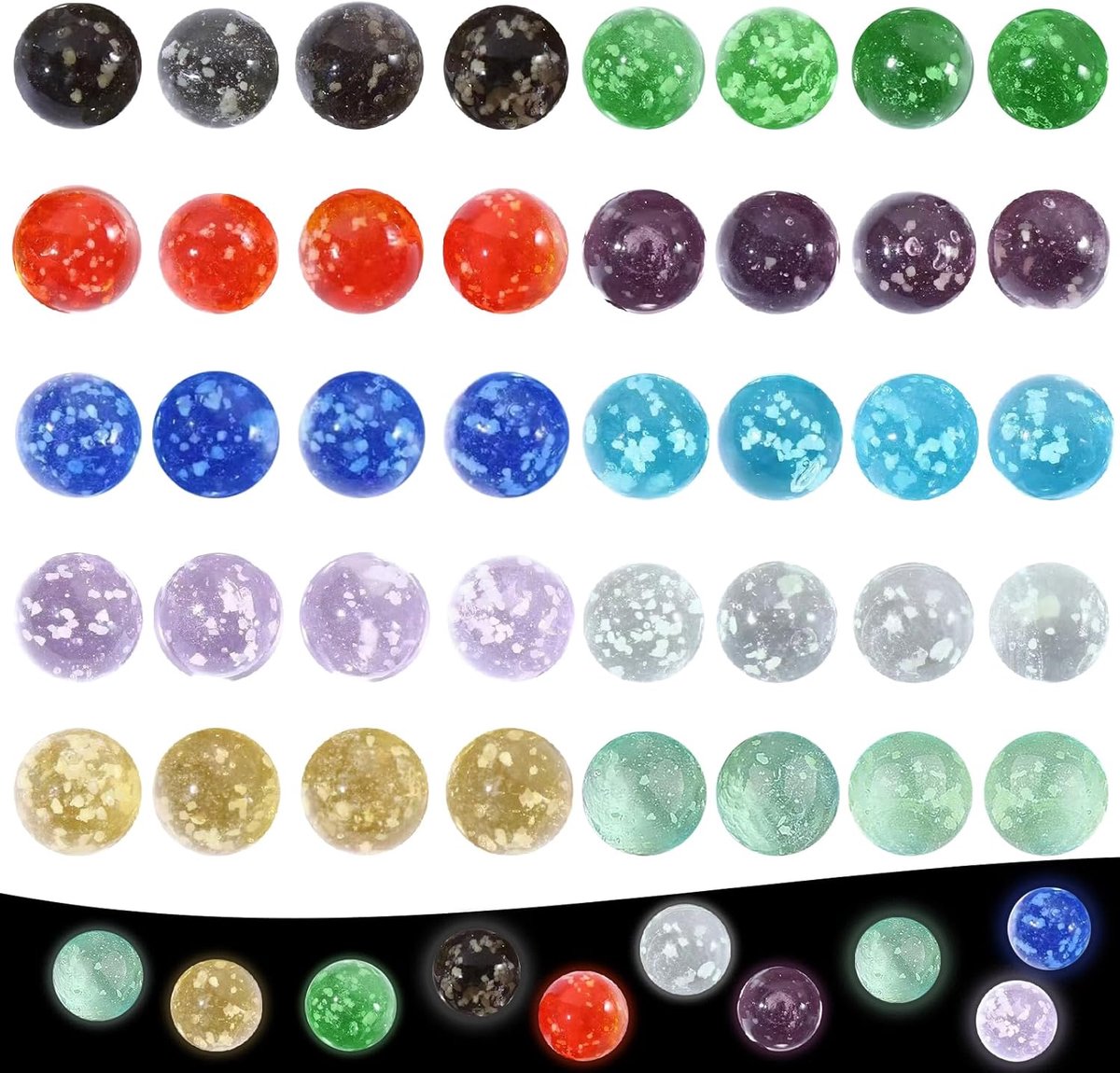 SnelShoppen - 40 Stuks Fosforescerende Glazen Ballen 16mm Multikleur, Speckled Ballen voor DIY Projecten, Huisdecoratie en Tuinfeesten