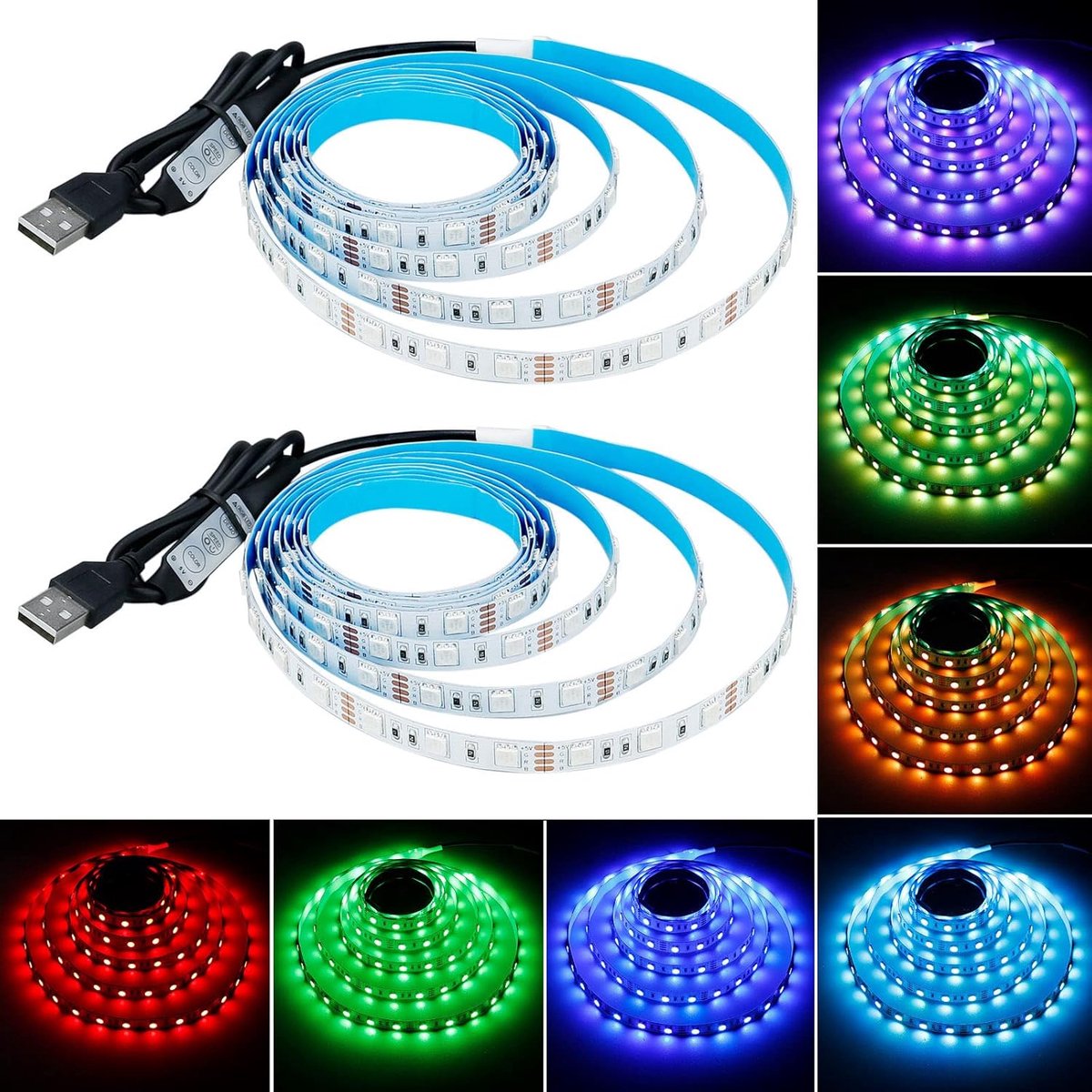 SnelShoppen - 5V USB RGB LED Strip 4M met Controller - 240 LED - 19 Dynamische Modes - 20 Statische Kleuren - Flexibel en Zelfklevend - IP20 Niet Wate