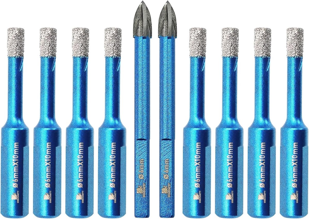 SnelShoppen - 10-delige 6mm Diamant Boor Set voor Keramiek, Graniet, Porselein, Tegels, Marmer en Steen - Ideaal voor Nauwkeurig Boren en Maken van Ga