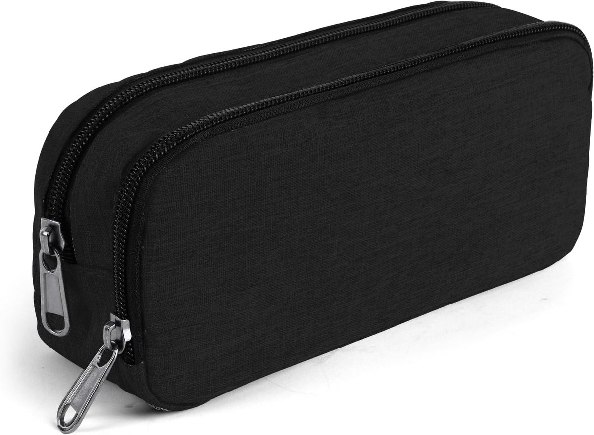 Penetui met 2 compartimenten voor tieners, school, kantoor - zwart. Duurzaam en stijlvol ontwerp.