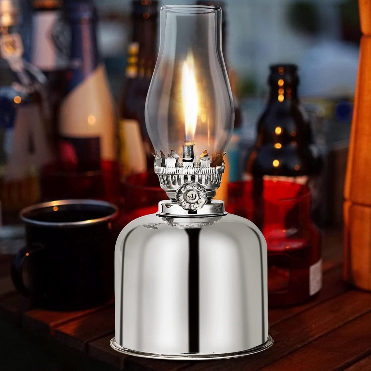 SnelShoppen - Retro Petroleum Lamp - Buiten Licht - Winddichte Olie Lamp van Glas en Metaal - Vintage Tuinverlichting voor Camping, Feesten en Decorat