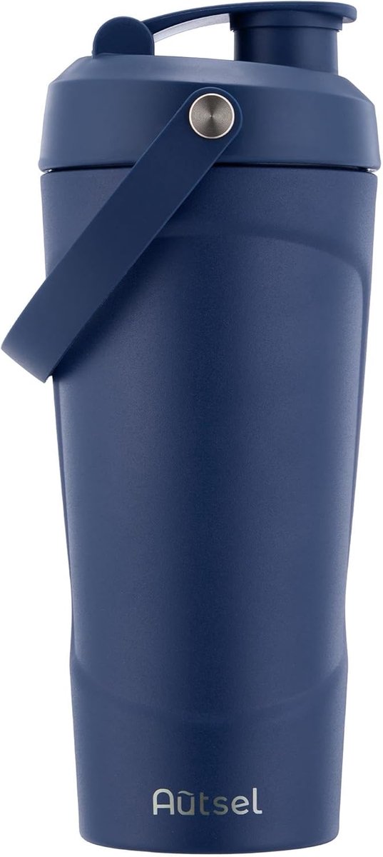 SnelShoppen - Protein Shaker 750ml RVS - Lekvrij, BPA-vrij en Geïsoleerd - Ideaal voor Koude Dranken, Sport, Camping, Iced Coffee en Meer - Navy Blauw