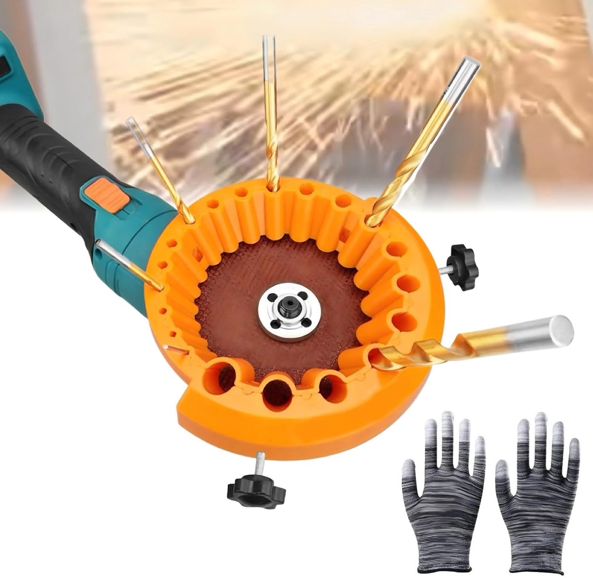SnelShoppen - Drill Sharpener, Upgrade Boorenslijper voor 2-13mm en 115mm/125mm Slijpmachines, Inclusief Handschoenen, Oranje Kleur, Voor Efficiënt Bo
