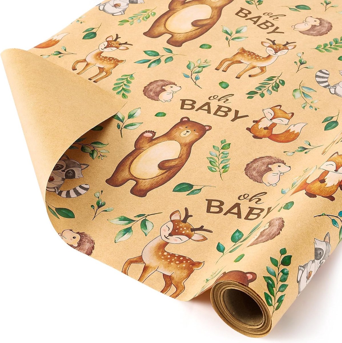 Thijox - Forest Dieren Cadeaupapier - 1 Rol Kraftpapier - Bosdieren Decoratie voor Baby Jongen en Kinderen - Verjaardag en Geboorte - 43 cm x 10 m