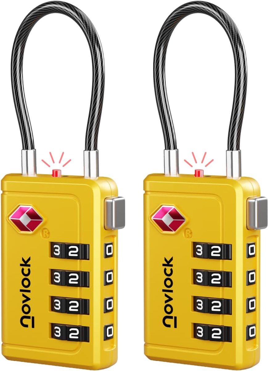 SnelShoppen - TSA Slot met Controle Indicator – 4-Cijferige Cijfersloten voor Reizen, Koffers, Rugzakken & Handbagage – Koffersloten, 2-Pack Geel