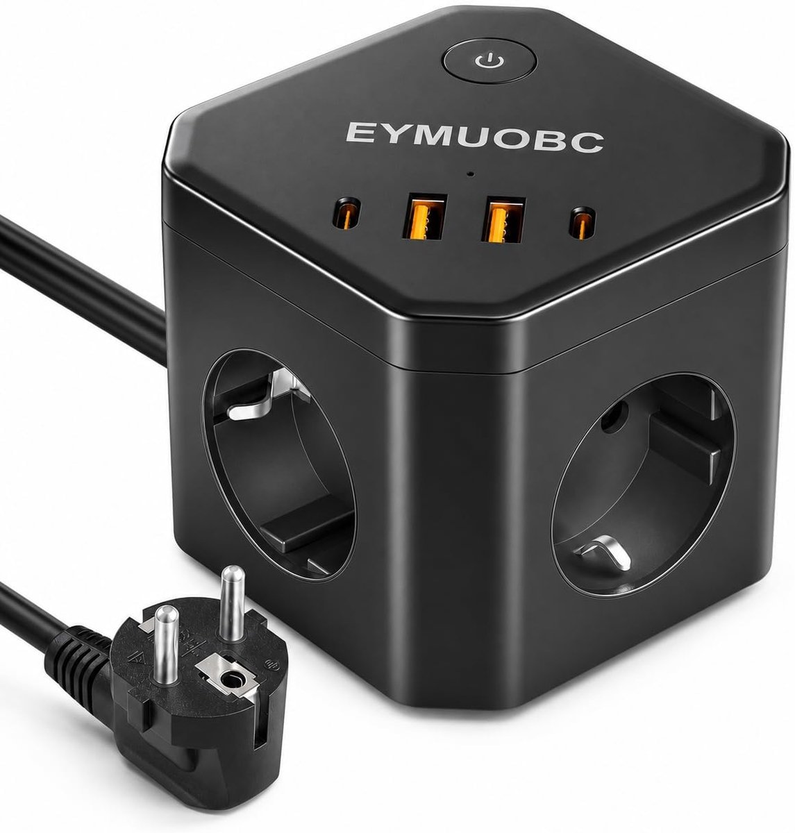 SnelShoppen - Stekkerkubus met USB C, 4-voudige Stekkerdoos met 4 USB Poorten, 2 USB C PD 20W Snel Opladen, Schakelaar, Zwart voor Thuis, Kantoor, Rei