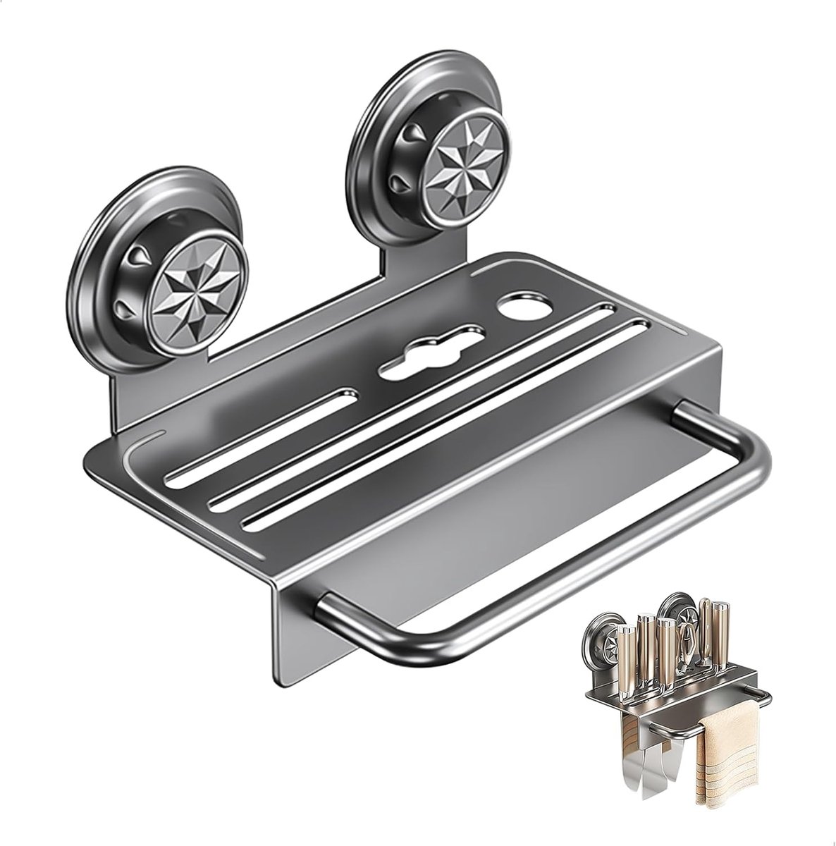 SnelShoppen - Keuken Messenset Blok met 5 Slots, Wandhouder met Handdoekrek, Suction Cups, Keukenaccessoires voor Scharen, Slijper en Handdoeken, Idea