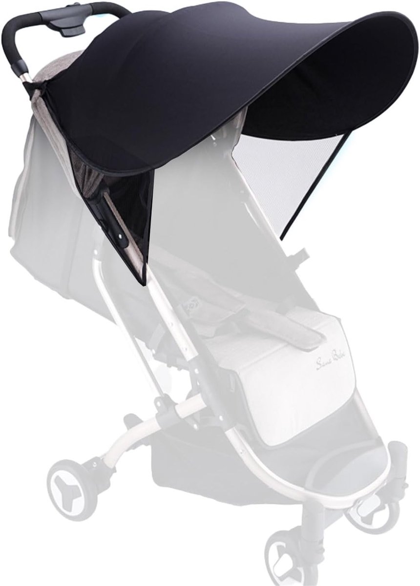 SnelShoppen - Parasol voor Kinderwagen - Universele UV-bescherming - Zonwering Kinderwagenhoes - Zwarte Kinderwagen Parasol voor Zon en Wind - Ideaal