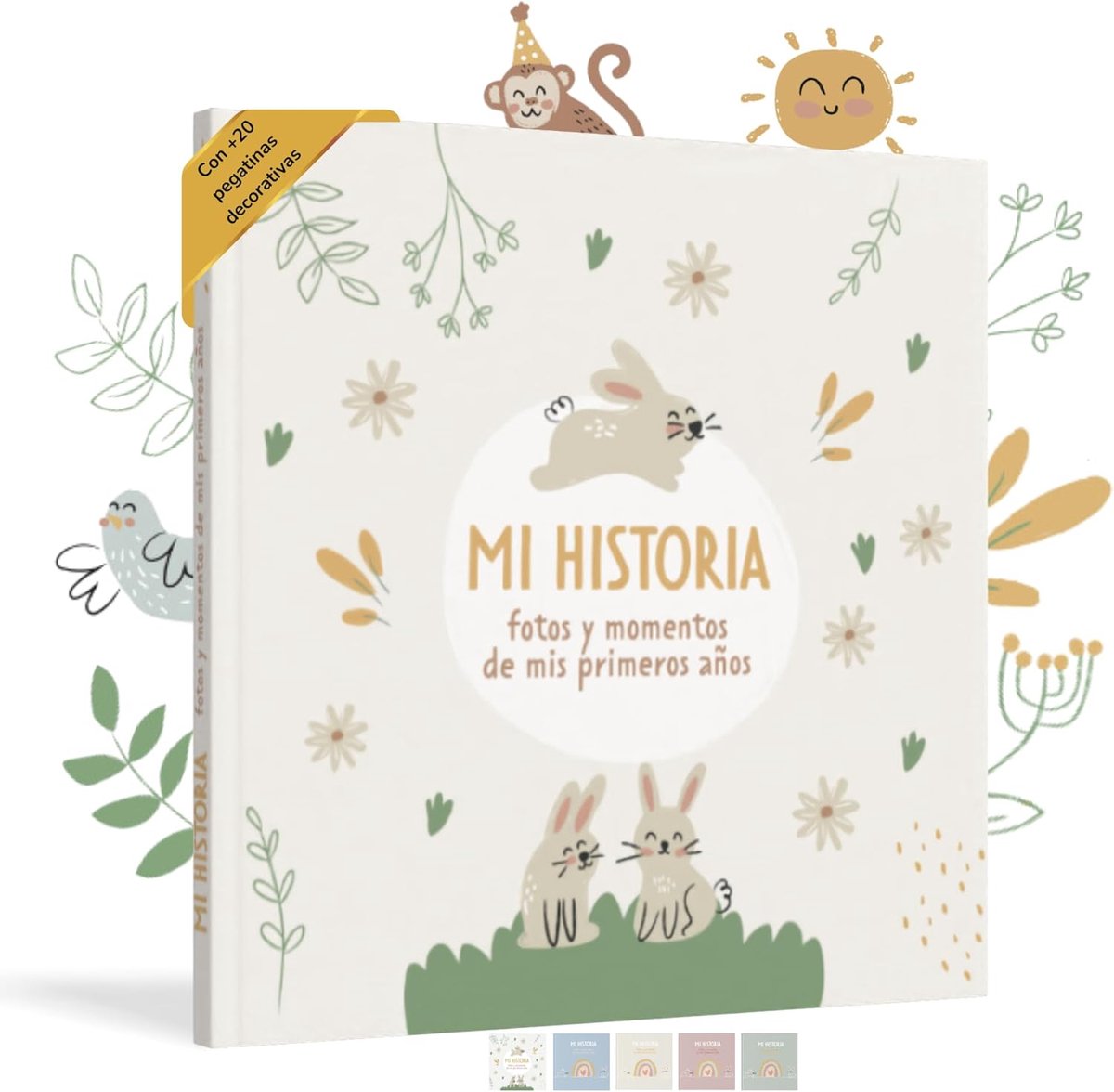 Thijox - Babyalbum voor het eerste jaar | Fotoalbum voor baby's met 50+ pagina's, stickers en ruimte voor mijlpalen | Genderneutraal voor jongens en m