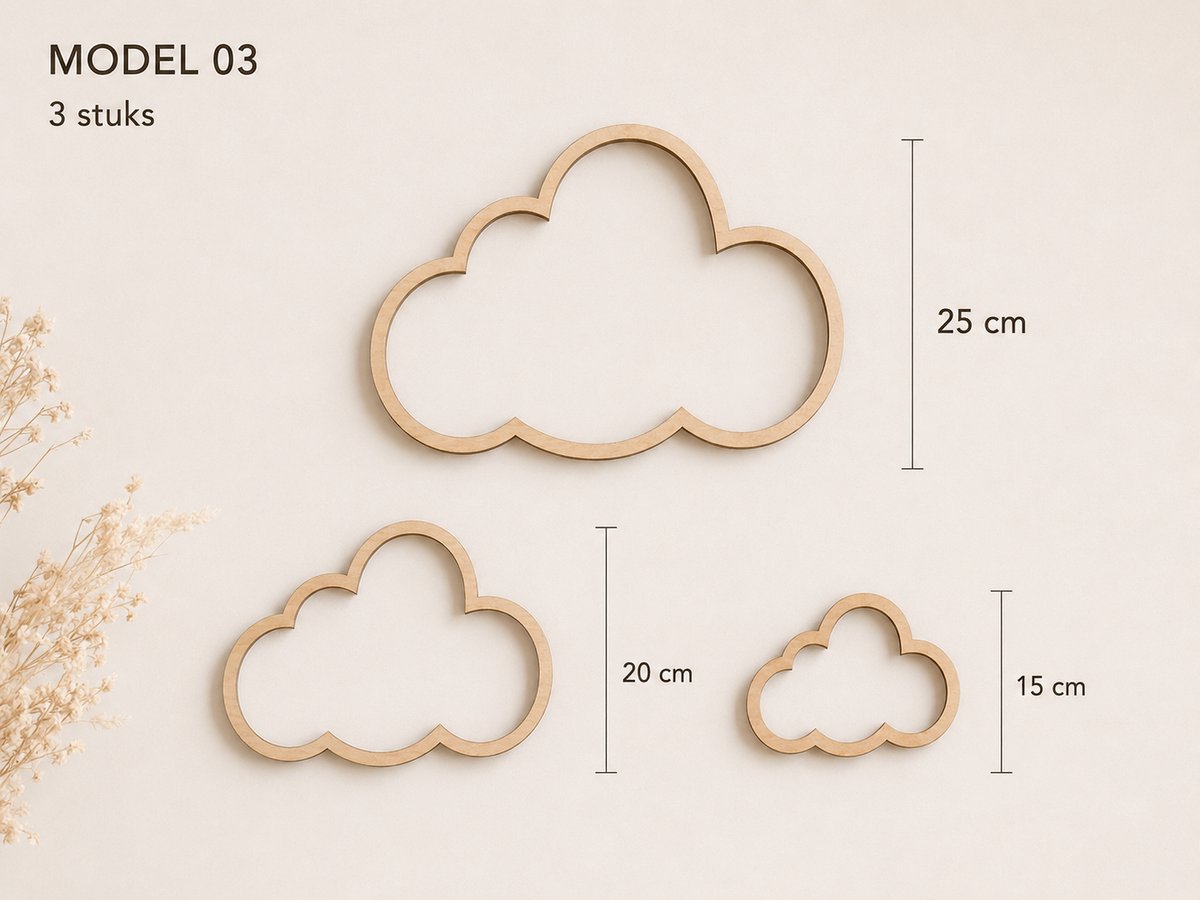 Houten Wolken Wanddecoratie Babykamer – Set van 3 – Scandinavische Kinderkamer Decoratie – Berken Multiplex – Babykamer Accessoires