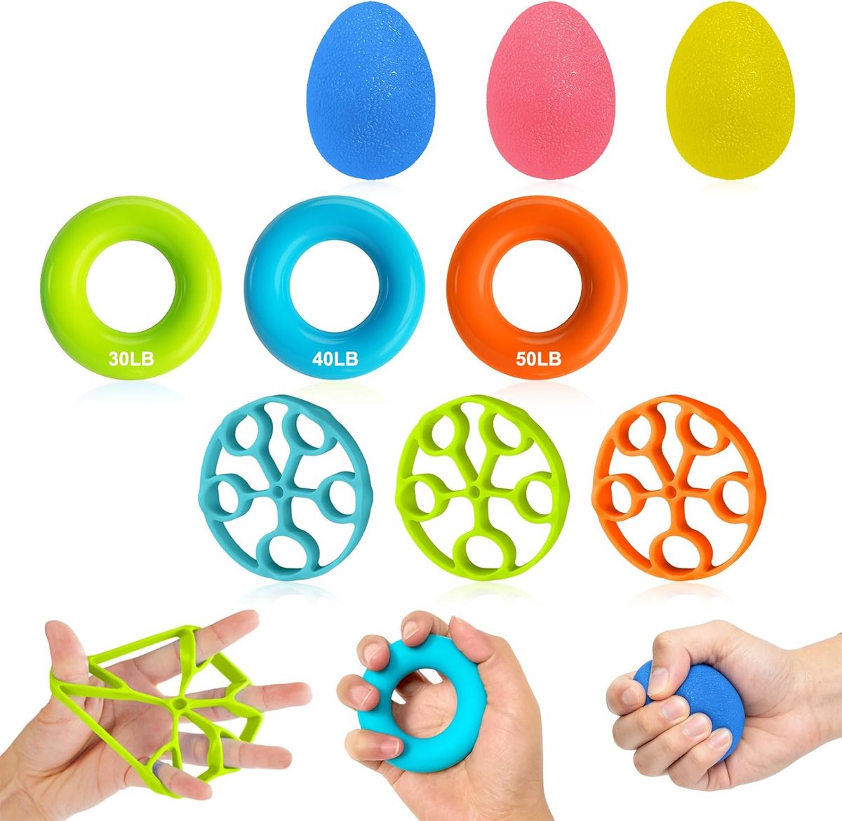 SnelShoppen - 9 Stuks Vinger Trainer voor Handkracht, Grip en Coördinatie, Geschikt voor Fitness en Revalidatie, Ideaal voor Thuisgebruik, Sport en Ki