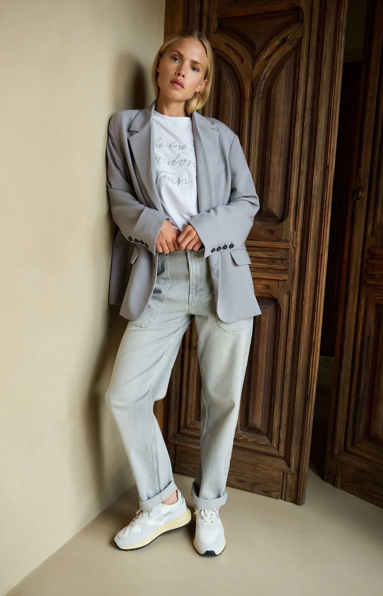 YAYA Denim cargobroek met wijde pijpen kleur mid grey maat 34