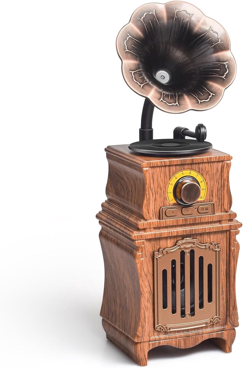 SnelShoppen - Retro Houten Draadloze Bluetooth Speaker met Super Bass, FM Radio en 360° Antenne voor Camping, Feest en Thuisgebruik