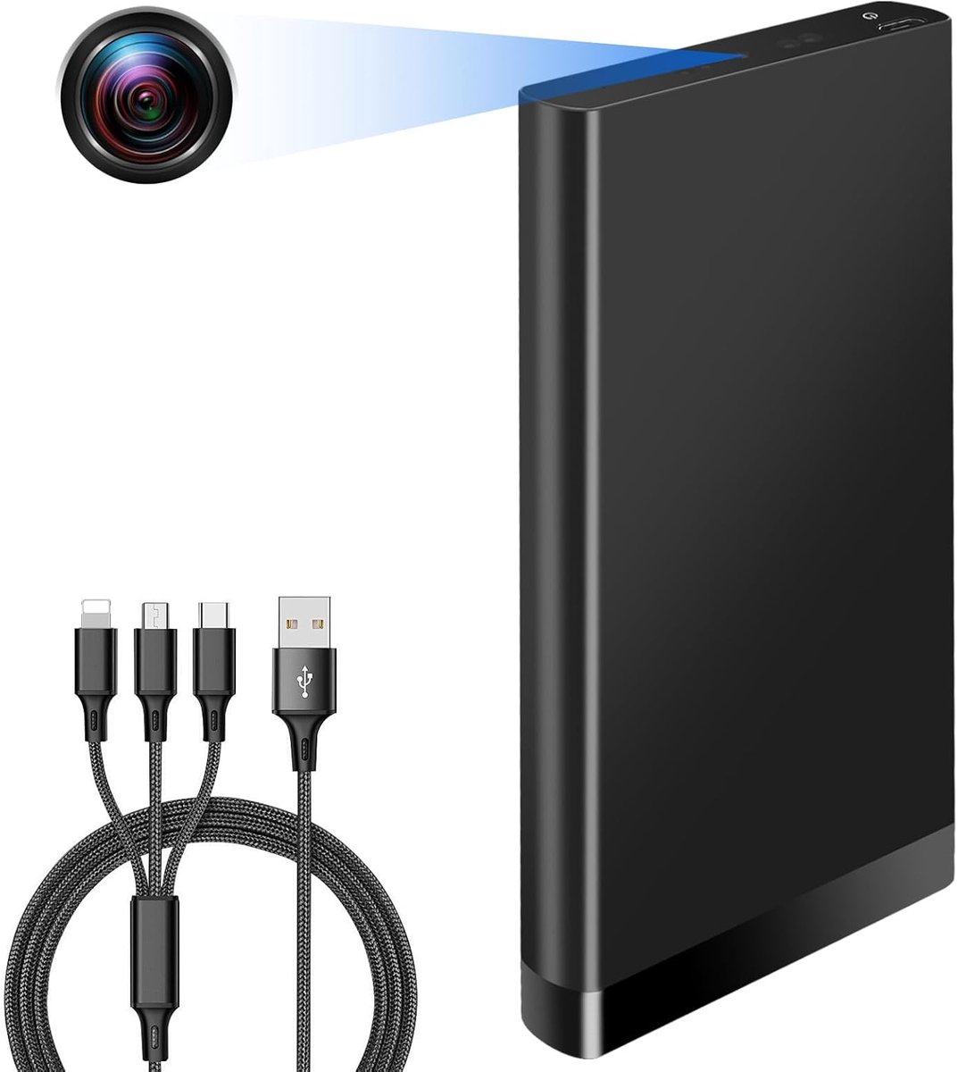 Thijox - Powerbank Camera 10.000 mAh Draagbare HD 1080p Body Cam met Nachtzicht, Zwaartekrachtfunctie, Voor Binnen en Buiten, Thuis, Kantoor, Buitenac