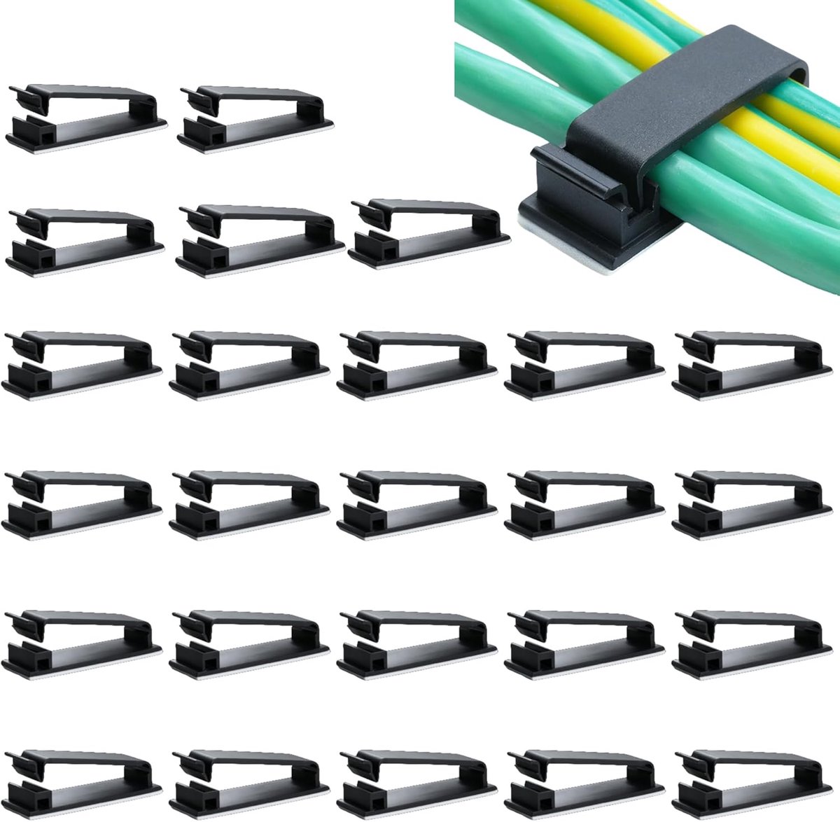 SnelShoppen - 25pcs Zelfklevende Kabelmanagement Clips, 40.5mm Zwarte Duurzame Kabelorganizers voor TV, PC, Laptop, Ethernet, Bureau, Thuis en Kantoor