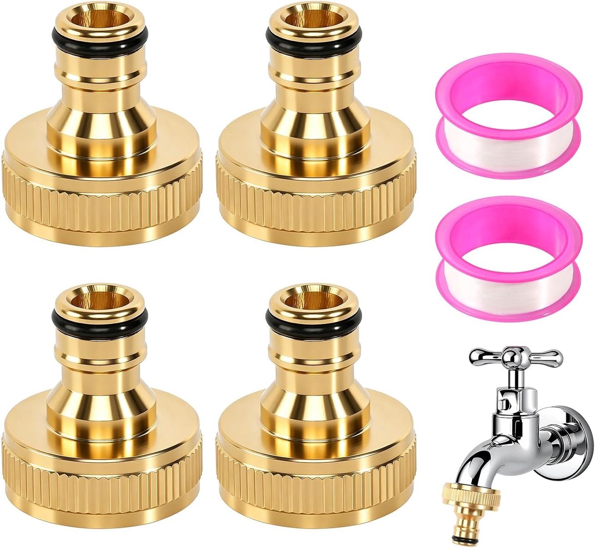 SnelShoppen - Messing Kraanconnector 1 Inch Binnendraad - 4 Stuks Slangaansluitingen voor Tuin - Snelkoppeling Tuinslang Aansluiting - Tuinaccessoires