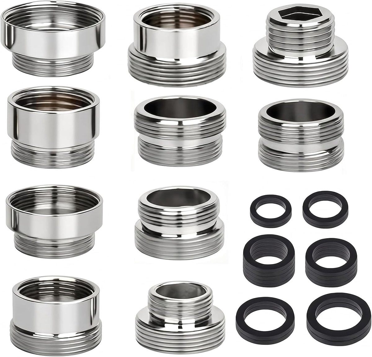 SnelShoppen - 10pcs Universele Kraan Adapter Set met Rubber Seals - Dubbel Draad Faucet Adapter voor Keuken en Tuin Slangen - Perfect voor Diverse Toe