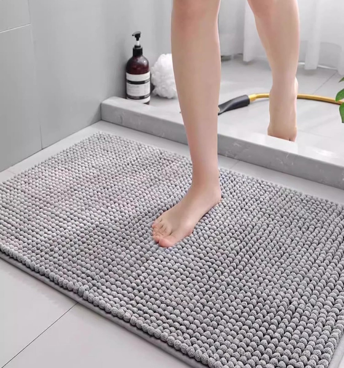 SnelShoppen - Chenille Badmat, Antislip Badkamer Mat, Absorberende Douche Tapijt, Zachte Douchematt, Sneldrogend en Machinewasbaar - Grijs 40x60 cm