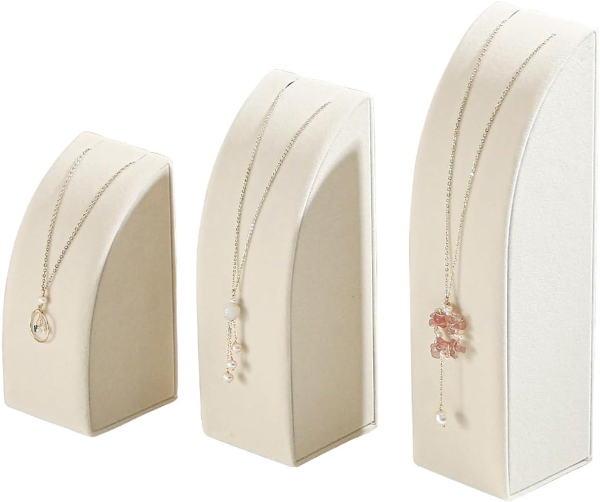 SnelShoppen - 3Pcs/Set Necklace Holder Organizer - Velvet Sieraden Display Stand voor Hangers - Beige Velvet - Elegante Racks voor Sieraden Boutique -