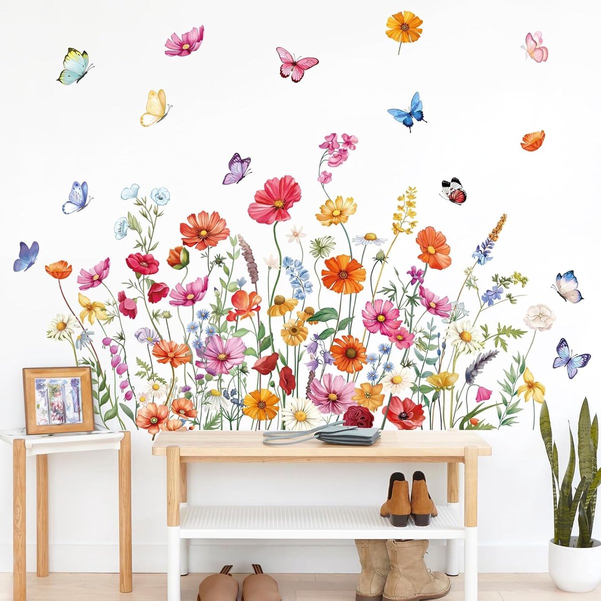 Kleurrijke Muurstickers met Bloemen en Vlinders voor de Kinderkamer, Woonkamer en Speelruimte