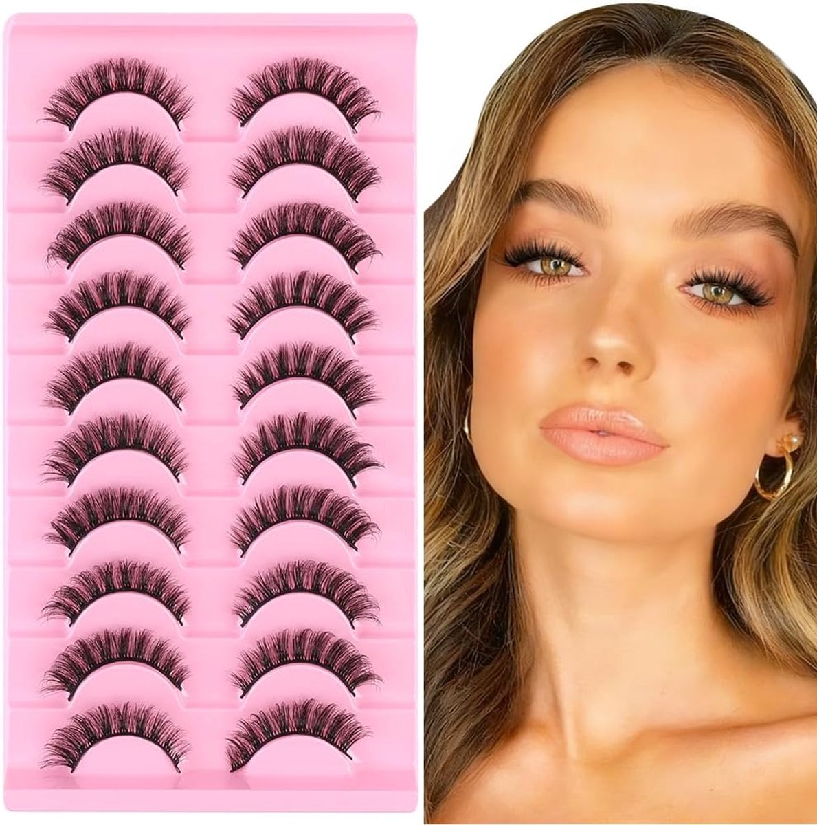 SnelShoppen - 10 Paar Cat Eye Wimpers, Natuurlijke Look, Fluffy Valse Wimpers, Herbruikbaar, 5-11 mm, Wispy Strip Wimpers, Perfect voor Feest en Dagel