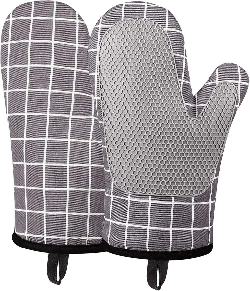 SnelShoppen - Ovenhandschoenen Hittebestendig, Silicone en Katoen, Dubbele Ovenhandschoenen met Katoenen Voering en Antislip Oppervlak voor Koken, Bak