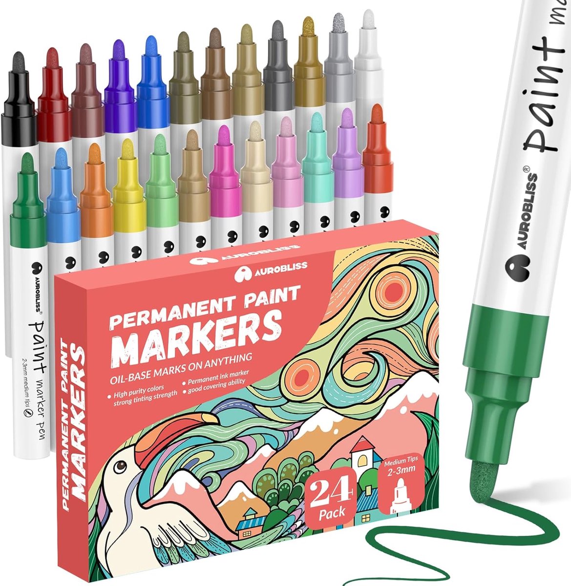 SnelShoppen - 24 Kleuren Permanent Oil-Based Paint Markers - Markers voor Plastic, Stoffen, Hout, Metaal, Steen, Canvas, Glas - Waterdichte Buitenverf