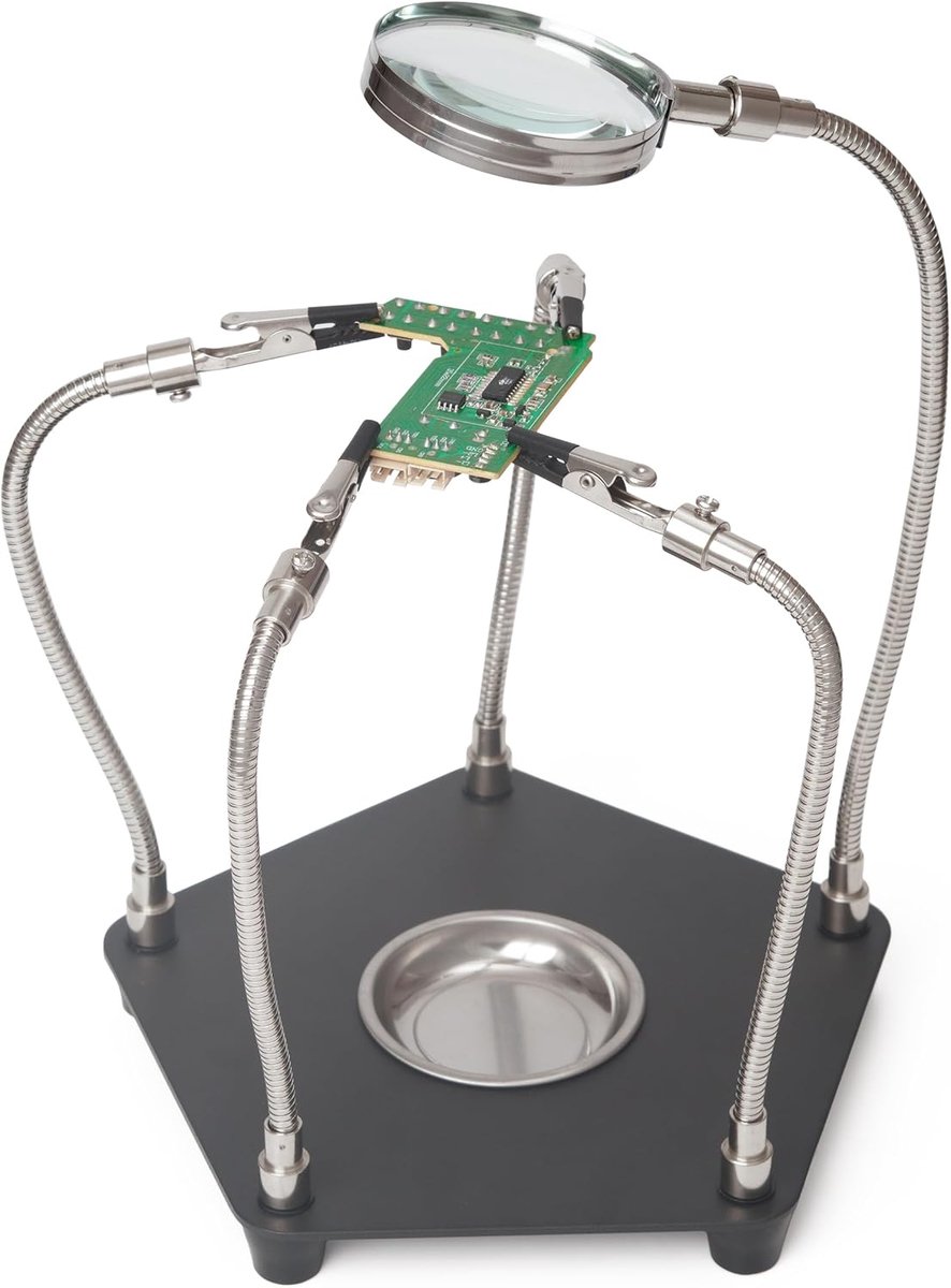 SnelShoppen - Third Hand Soldering, Circuit Board Holder met Vergrootglas, 4 Flexibele Armen, Perfect voor Solderen, Modelbouw, Hobby, Workshop, Staal