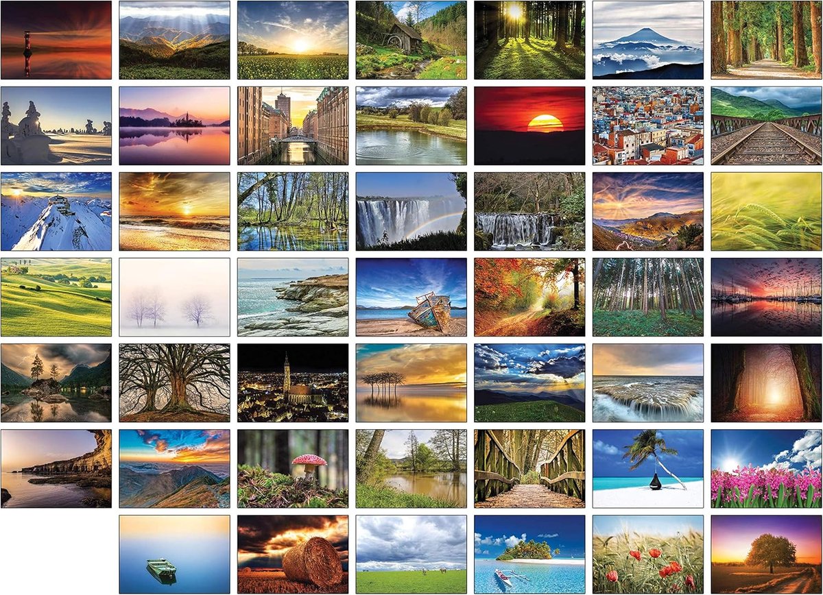 SnelShoppen - 48 Glossy Lege Vouwkaarten met Kraft Bruine Enveloppen - A6 Formaat - Natuurlijke Landschappen - Perfect voor Feestdagen, Verjaardagen e